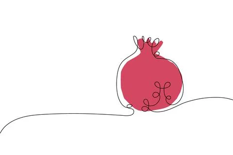 Continuous one line drawing pomegranate. Farmer market Logo. Abstract hand drawn Stock Illustration