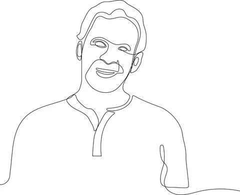 Continuous one line drawing portrait of senior man Stock Illustration