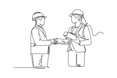 Continuous one line drawing pretty architect woman, builder foreman wearing.. Stock Illustration