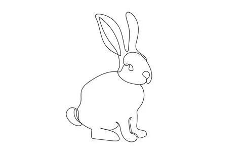 Continuous one line drawing of Rabbit. Simple line art of Easter Bunny. Isolated Stock Illustration