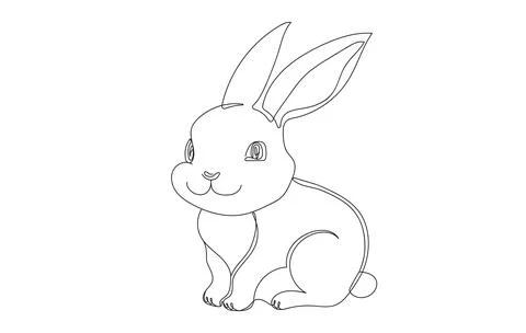 Continuous one line drawing of Rabbit. Simple line art of Easter Bunny. Isolated Stock Illustration