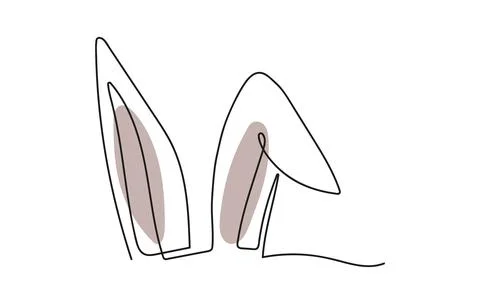 Continuous one line drawing of rabbit ears. Line art of funny Easter bunny .. Illustrazione stock