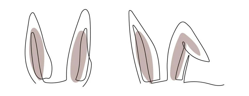Continuous one line drawing of rabbit ears. Line art of funny Easter bunny .. Stock Illustration