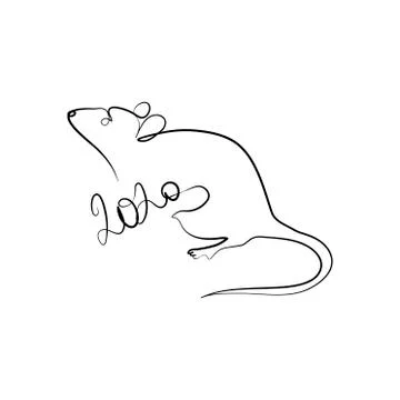 Continuous one line drawing rat, Chinese Zodiac Sign Year of Rat, Happy Chinese Stock Illustration