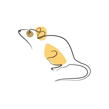 Continuous one line drawing rat, Chinese Zodiac Sign Year of Rat, Happy Chinese Stock Illustration
