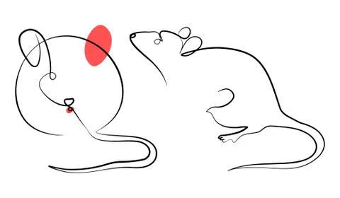 Continuous one line drawing rat, Chinese Zodiac Sign Year of Rat, Happy Chinese Stock Illustration