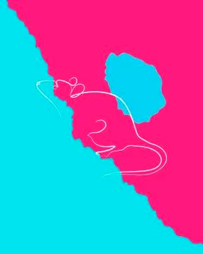 Continuous one line drawing rat on bright background decorations for greeting Stock Illustration