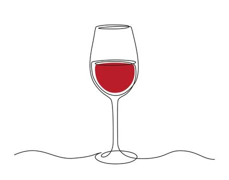 Continuous one line drawing of red Wine glass. Editable stroke Vector Stock Illustration