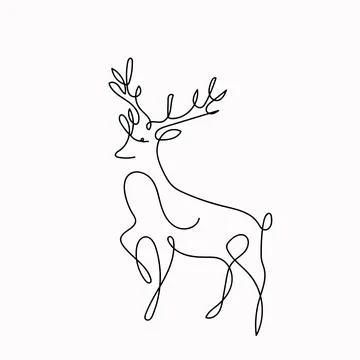 Continuous one line drawing of reindeer. Vector illustration. Stock Illustration