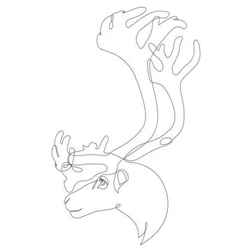 Continuous one line drawing of Reindeer. Linear Deer isolated on white Stock Illustration