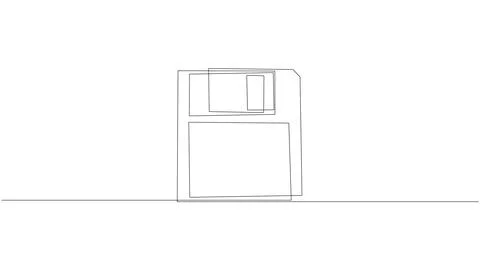 Continuous one line drawing of retro old classic 3.5 inch floppy disk. Vint.. Stock Illustration