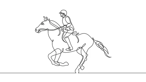 Continuous one line drawing rider on horseback Video stock 92122048