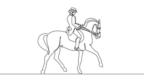 Continuous one line drawing rider on horseback Video stock 92122053