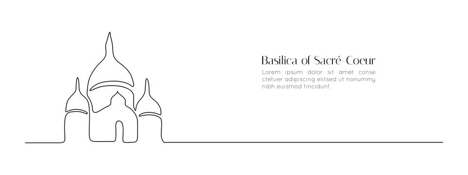 Continuous one line drawing of Sacre-Coeur Basilica. Famous historic building in Stock Illustration