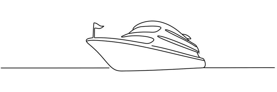 Continuous one line drawing of sailing cruise ship. Cruise ship simple outlin Stock Illustration