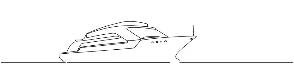 Continuous one line drawing of sailing cruise ship. Cruise ship simple outlin Stock Illustration
