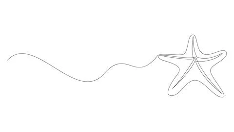 Continuous one line drawing of sea starfish. Minimalistic art web banner. Vec Stock Illustration