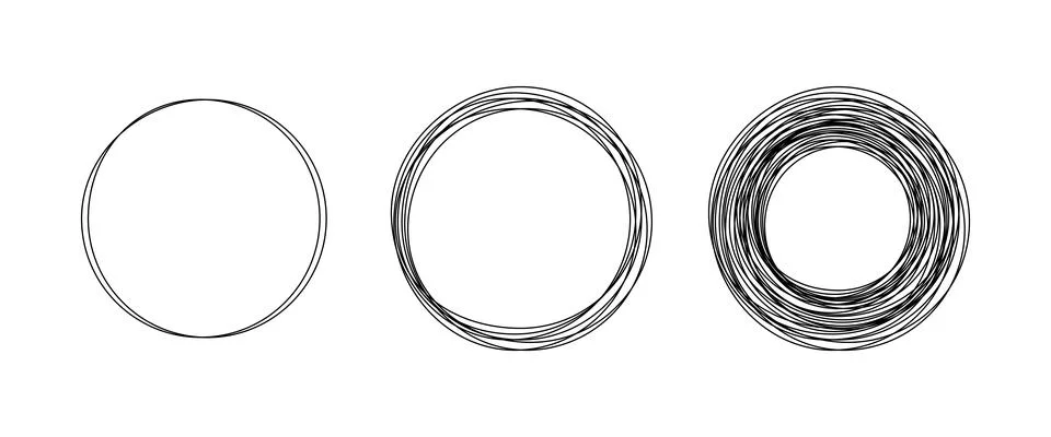 Continuous one line drawing of set black circles. Round frame sketch and speech Ilustración de archivo