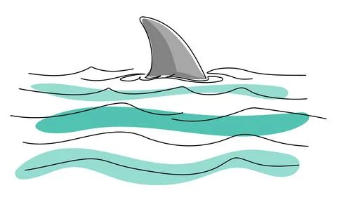 Continuous one line drawing of shark fin. One line drawing of shark fin dan.. Stock Illustration