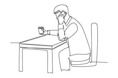 Continuous one line drawing side view male employee get call from his manag.. Ilustración de archivo