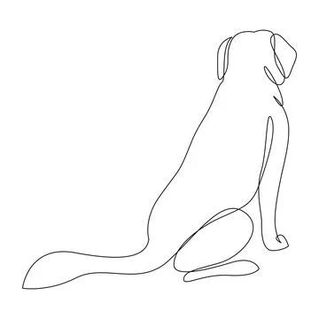 Continuous one line drawing of sitting dog, view from back. イラスト素材