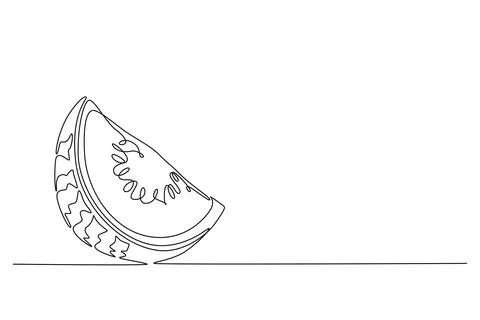 Continuous one line drawing of sliced healthy organic watermelon for orchar.. Stock Illustration
