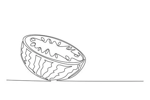 Continuous one line drawing sliced healthy organic watermelon for orchard l.. Stock-Illustration