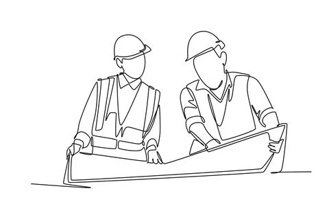 Continuous one line drawing smart young manager listening construction conc.. Stock Illustration