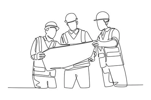 Continuous one line drawing smart young construction coordinator discussing.. Stock Illustration