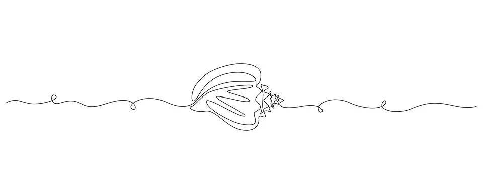 Continuous one line drawing of snail sea shell. Seashell symbol and banner of Stock Illustration