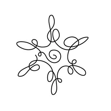 Continuous one line drawing snowflake. Abstract crystal snow by one line. Simple Stock Illustration