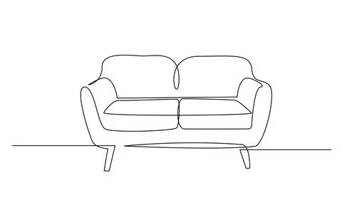 Continuous one line drawing of Sofa or couch. Modern furniture in simple Linear Stock Illustration