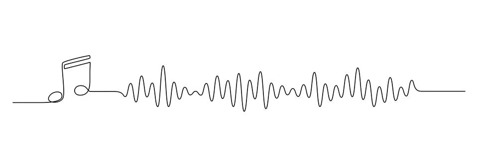 Continuous one line drawing of sound wave with music note. Audio soundtrack and Stock Illustration