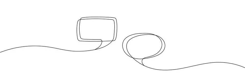 Continuous one line drawing of speech bubble, Black and white graphics vector Stock Illustration