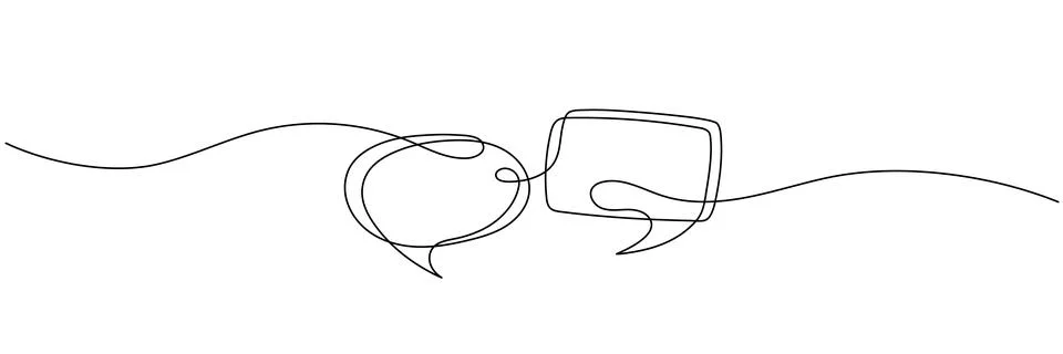 Continuous one line drawing of speech bubble, Black and white graphics vect.. Stock Illustration