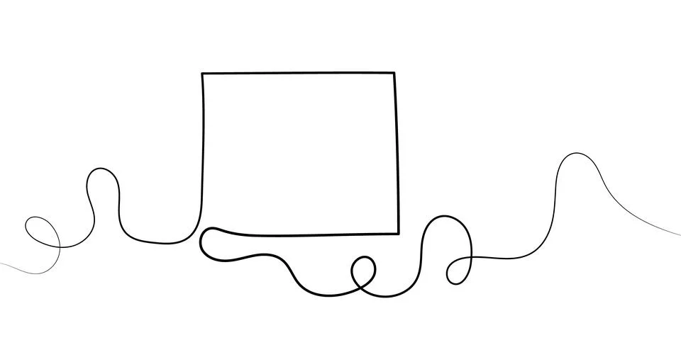 Continuous one line drawing. Square frame in simple linear doodle style isolated Stock Illustration