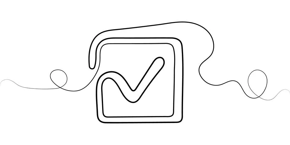 Continuous one line drawing. Square check list simple linear doodle style sign Stock Illustration