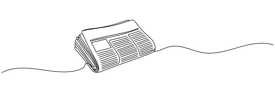 Continuous one line drawing Stack of news newspapers. Single line drawing i.. Stock Illustration