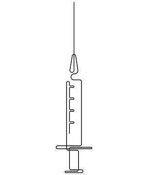 Continuous one line drawing of syringe with needle. Medical equipment or tools Illustrazione stock