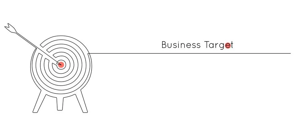Continuous one line drawing of Target with arrow and red point in center Stock Illustration