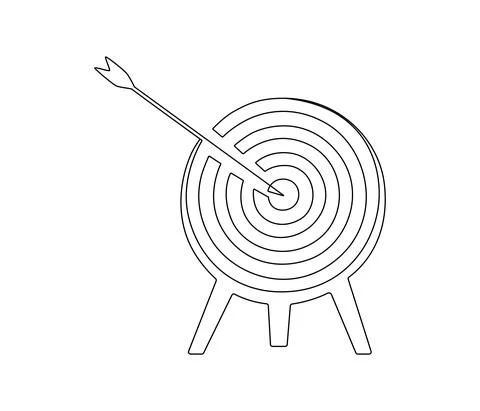 Continuous one line drawing of Target with arrow standing on tripod. Success Stock Illustration