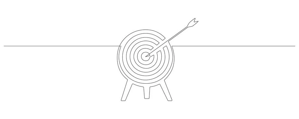 Continuous one line drawing of Target with arrow standing on tripod. Success Stock Illustration