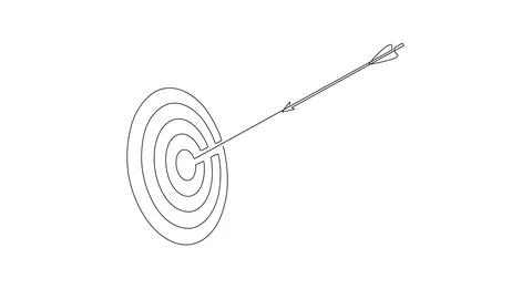 Continuous one line drawing of Target with arrow flying to center of dartboard Stock Illustration