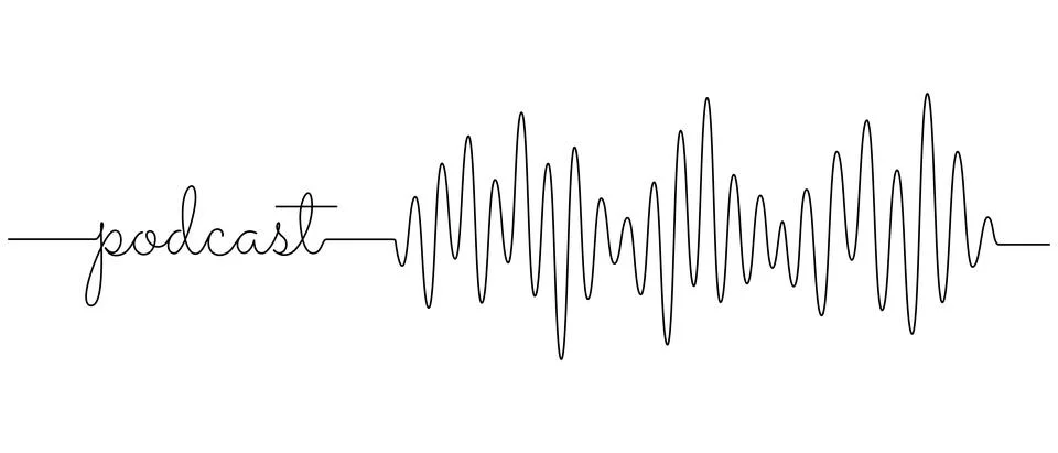 Continuous one line drawing of text podcast and sound wave with different Stock Illustration