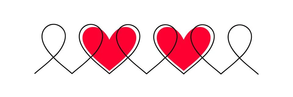 Continuous one line drawing of three heart on white background.Family of love Stock Illustration