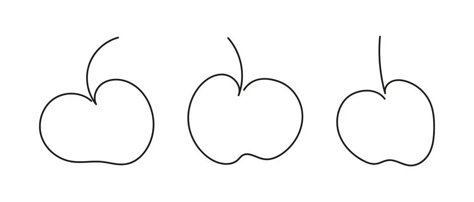 Continuous one line drawing of three apple. Whole fruit. Healthy dessert. Line Stock Illustration
