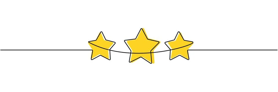 Continuous one line drawing. Three stars customer product rating review icon. Stock Illustration