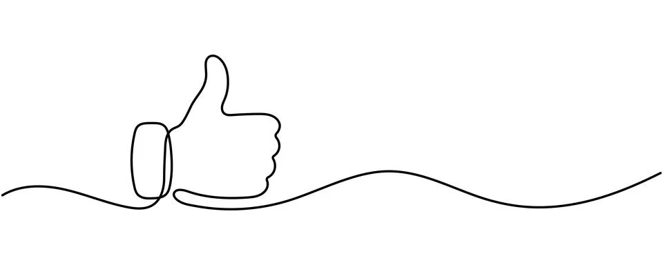 Continuous one line drawing of thumbs up or like sign, minimalist monoline ha Stock Illustration