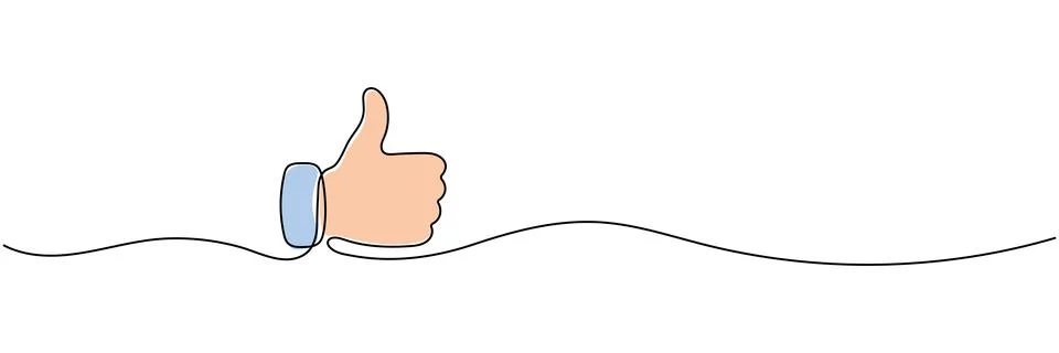 Continuous one line drawing of thumbs up or like sign, minimalist monoline .. Иллюстрация