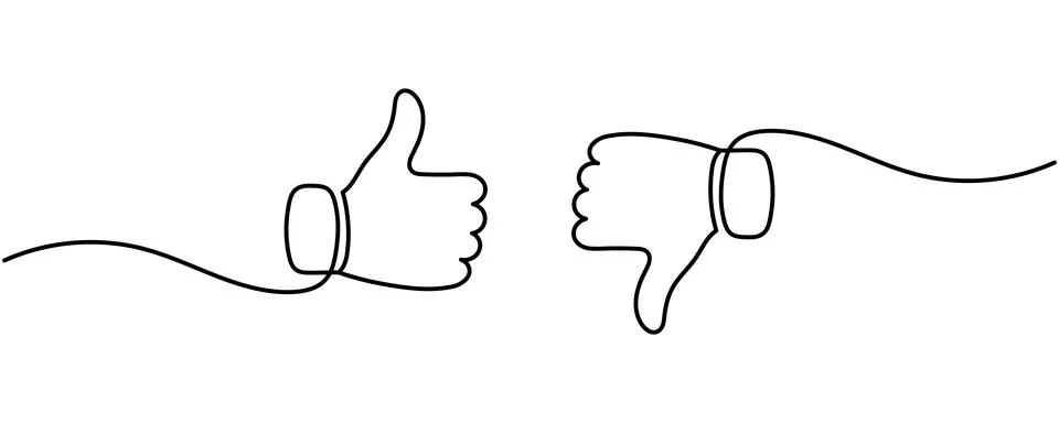 Continuous one line drawing of thumbs up and down, minimalist monoline like a 库存插图